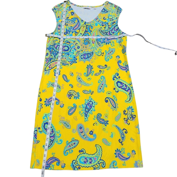 Isaac Mizrahi Live Yellow Paisley Sleeveless Dress Size Large - Picture 9 of 9